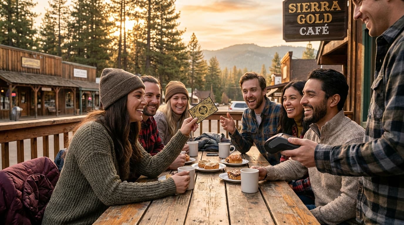 Customers using Gold Nugget card at a local Weaverville café