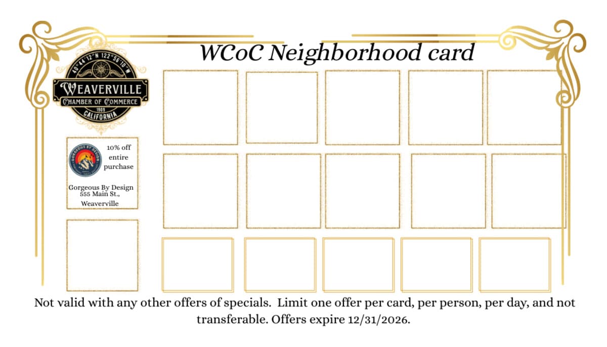 Gold Nugget Neighborhood Card — front design with business listings